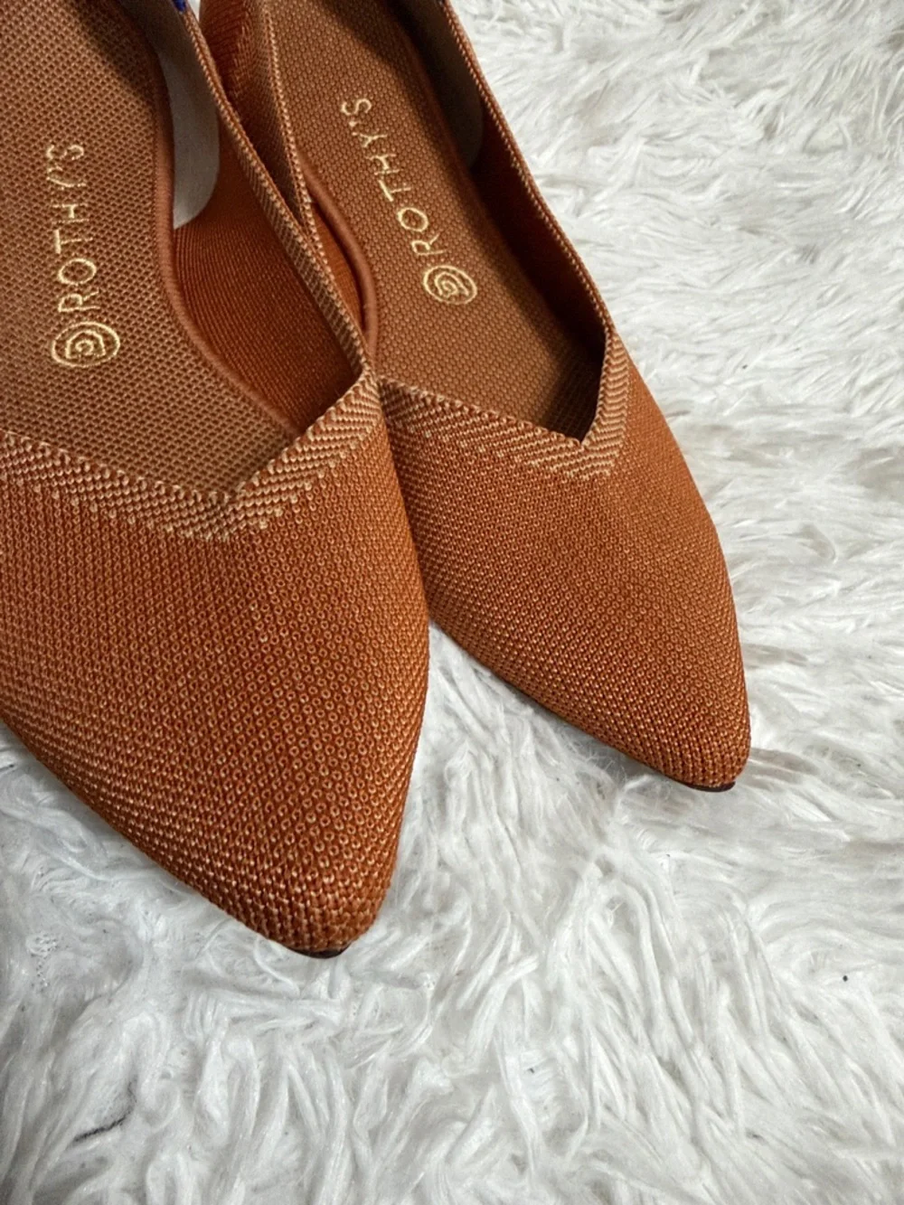 Rothy's Pointed Toe Flats in Rust with Blue Trim - Picture 10 of 10